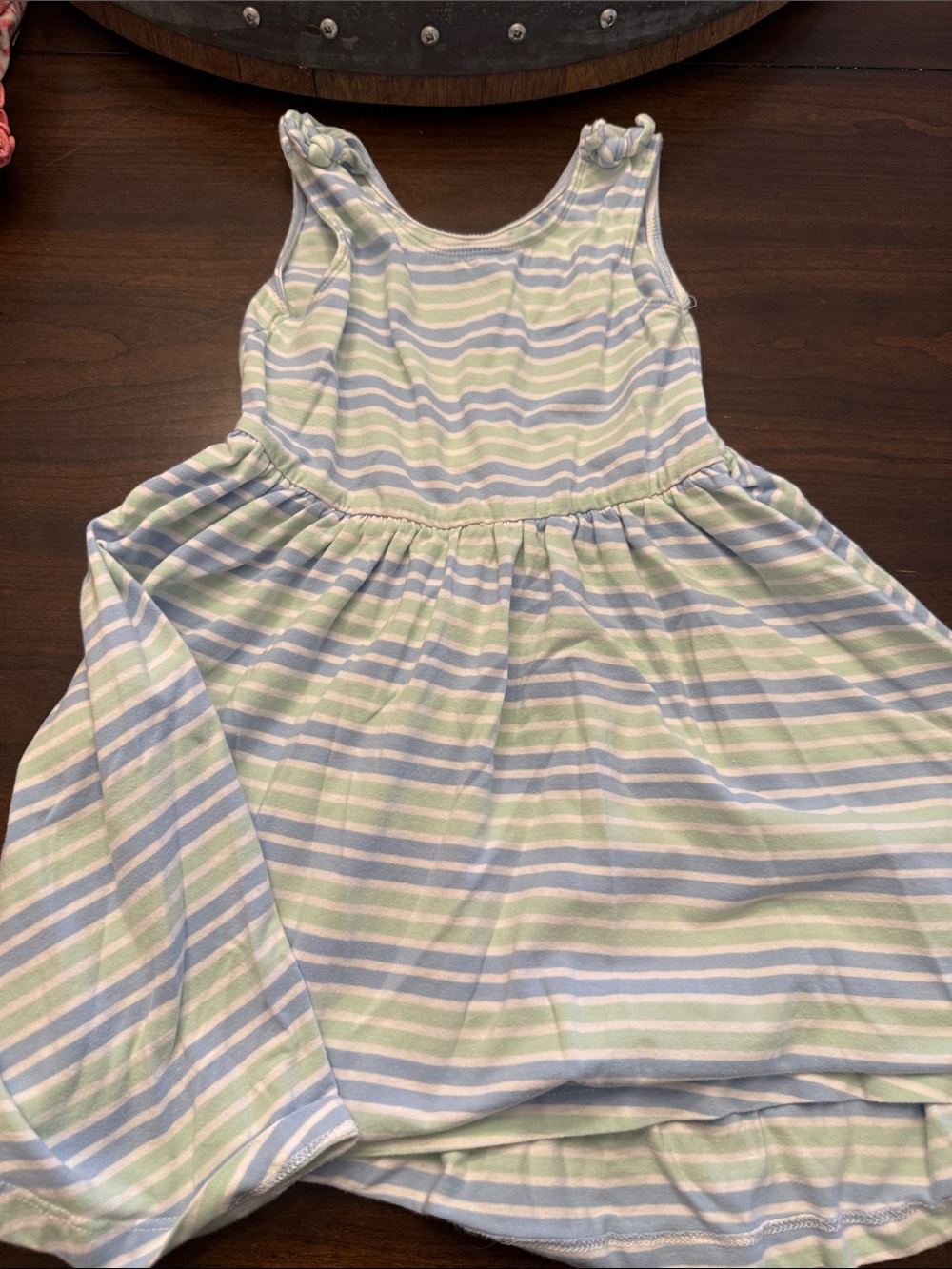 Ruffle Butts Sleeveless Striped Dress in Light Blue & Mint